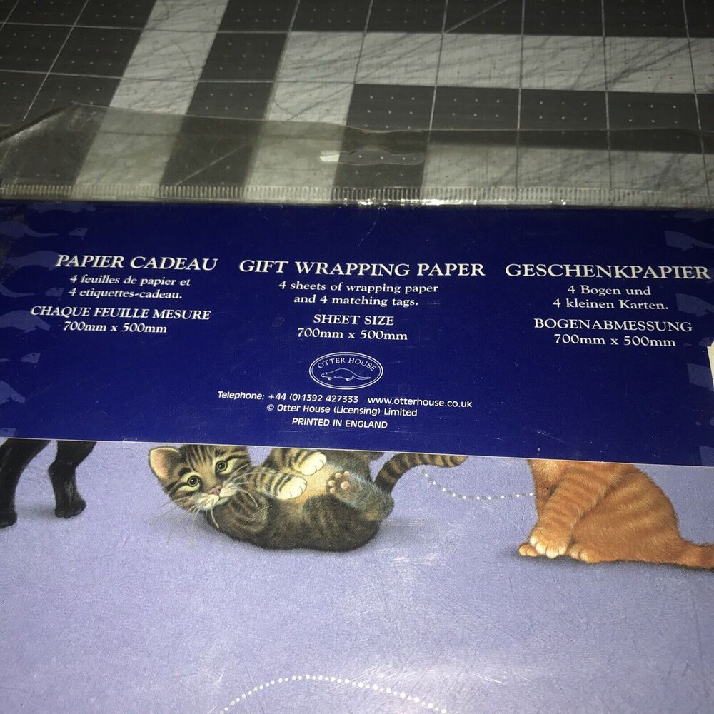 VTG Otter House Blue Cats Bee Happy Collection Gift Wrap Paper &Tags NOS - Picture 5 of 5